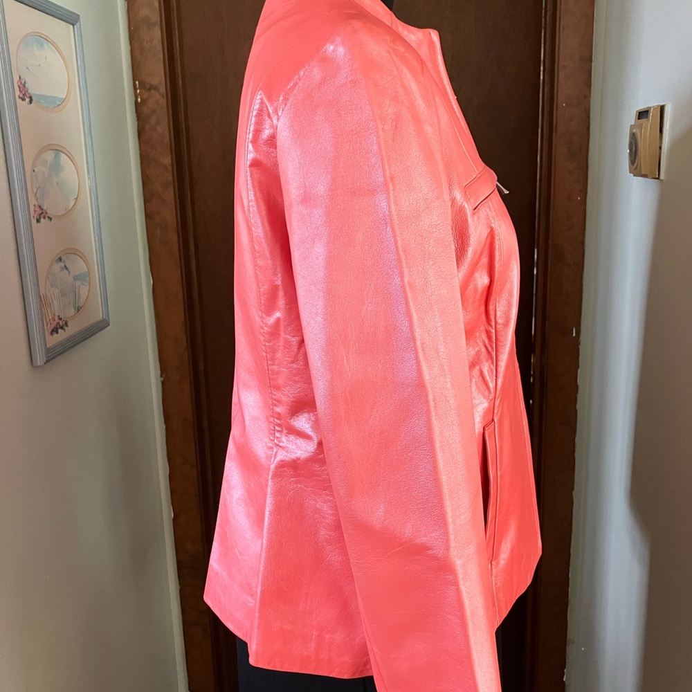 Alfani Genuine Leather Fully Lined Zip Front Jacket in Shimmery Peach Size Large - Picture 3 of 9